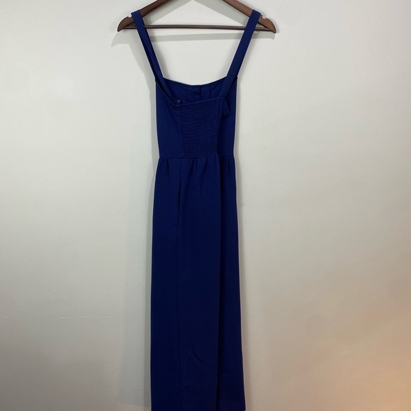 MADEWELL Navy Button Front Smocked Cross Back Jumpsuit Size 2 - Picture 5 of 16